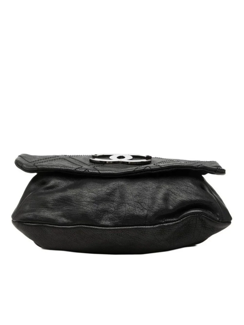 Chanel Diamond Stitch CC Logo Messenger Shoulder Bag Black Leather